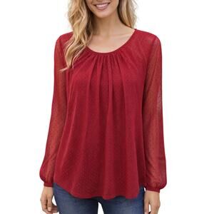 Boden Red Sheer Sleeve Blouse